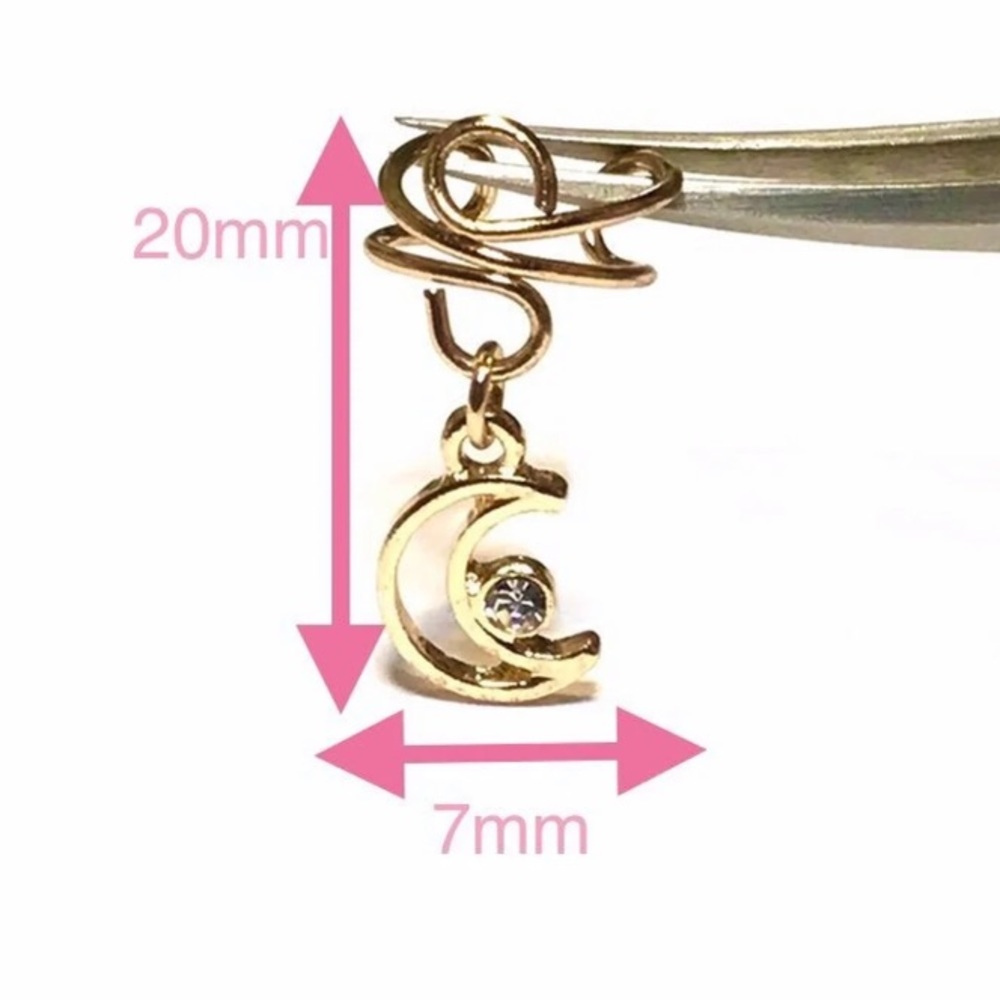 Moon Charm Double Wire Ear Cuff Wrap Earring